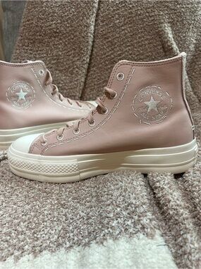 Converse Chuck Taylor All Star Platform High Pink Bold Stitch Leather Size 8.5